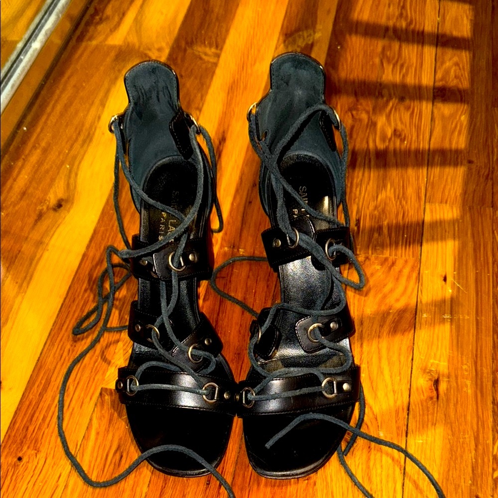 Stylish Black Strappy Sandals YSL with box